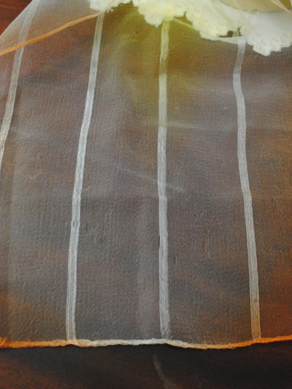 Flawed! Vintage Long Orange & Yellow Ombre Striped Sheer Chiffon Scarf